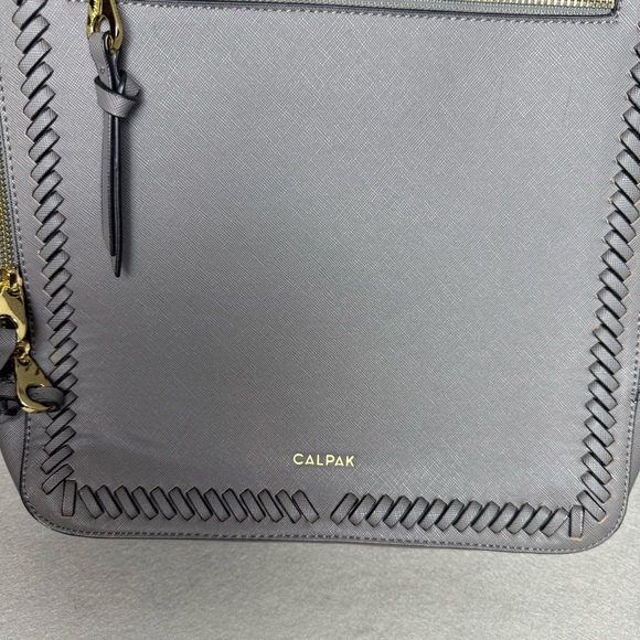 Calpak Womens Kaya Dark Gray Taupe Faux Leather Adjustable Strap Laptop Backpack - Picture 3 of 15